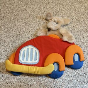 Vintage 1980 Wooltex Fabric Wall Hanging Puffy Dog Car Daycare Nursery Decor